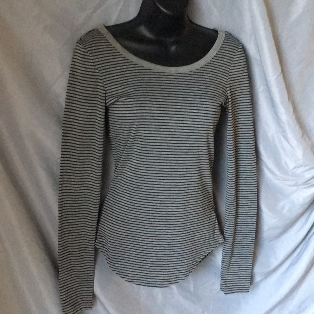 Grey and black horizontal striped long sleeve